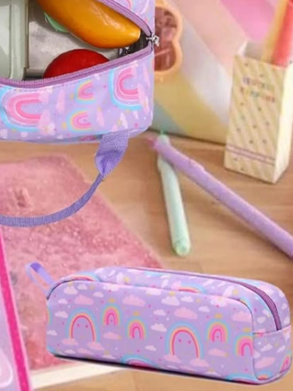 Purple Rainbow Backpack for Girls Unicorn Bookbag School Bag 3 Piece Set